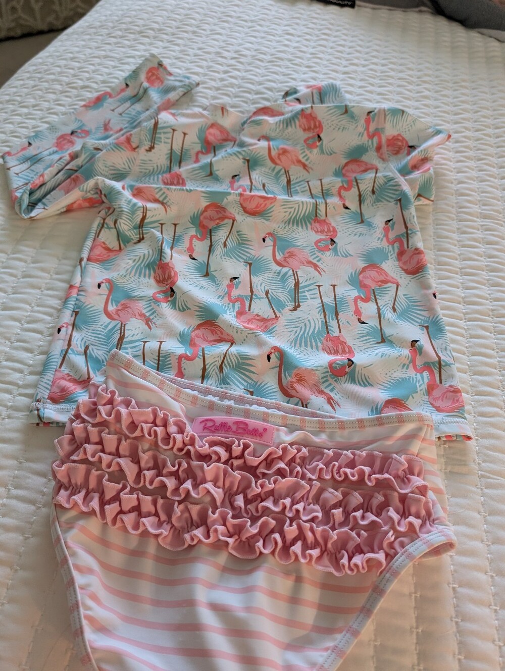 Ruffle Butts Pink Flamingo Two-Piece Girls Bathing Suit